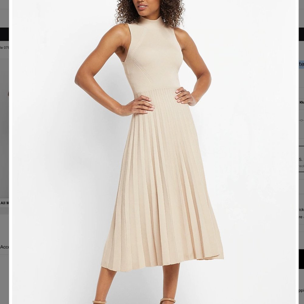 NWT Express Sleeveless Mock Neck Pleated Midi Sweater Dress